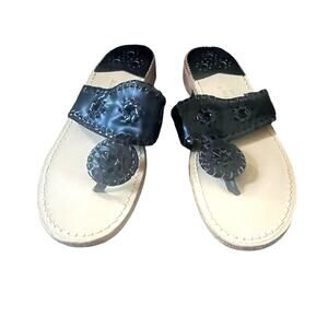 NWOT Jack Rogers "Navajo" Black Leather w/Black Whipstich Thong Sandals sz.7